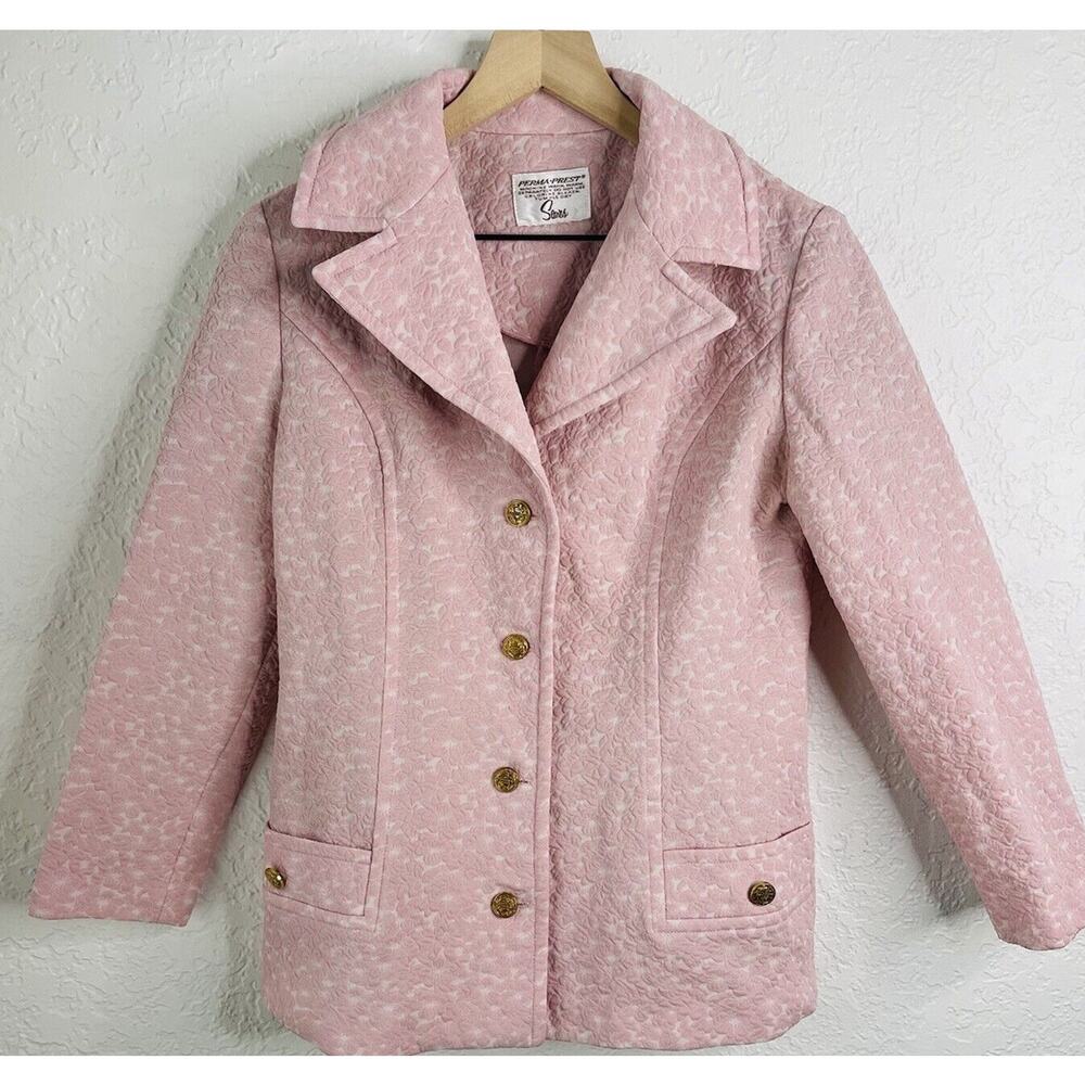 Vintage Sears Perma Prest 60’s Pink Polyester Floral Embossed Blazer Women’s 20’